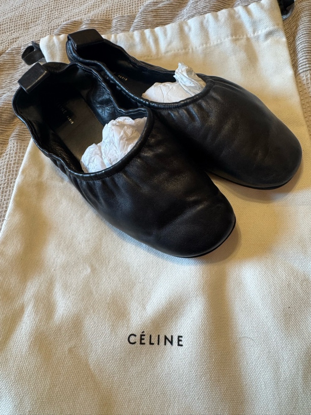 Celine Black Leather Ballet Flats